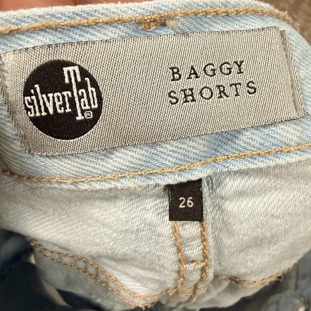 Levis Silvertab Shorts Women's 26 Baggy Mid Denim Distressed Summer